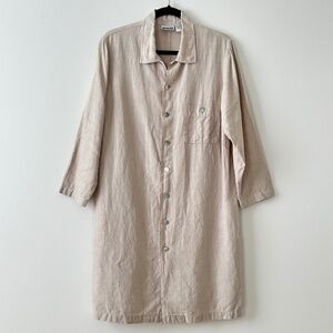 Vintage Chico's 100% Linen Beige Button Up Shirtdress Duster